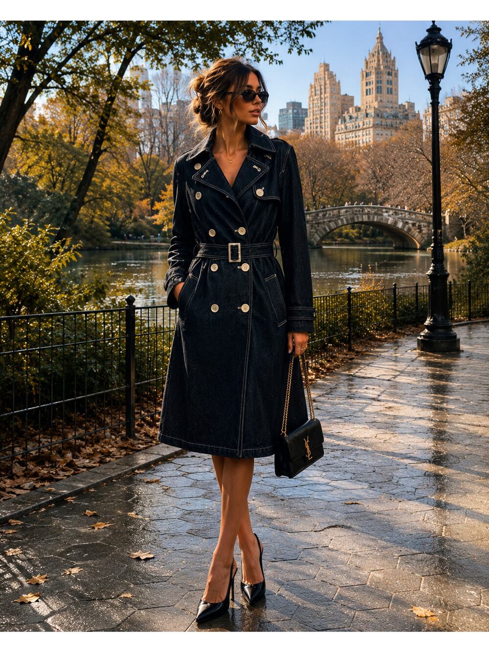 VTG Y2K Lauren Jeans Co. Ralph Lauren Dark Wash Denim Trench Coat M NWOT - Picture 1 of 11
